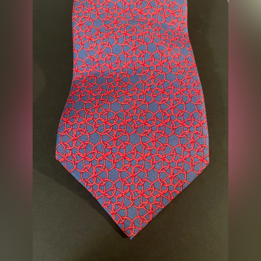 Hermes Silk Necktie with Rope Pattern. Silk 7822 UA. Blue and Red